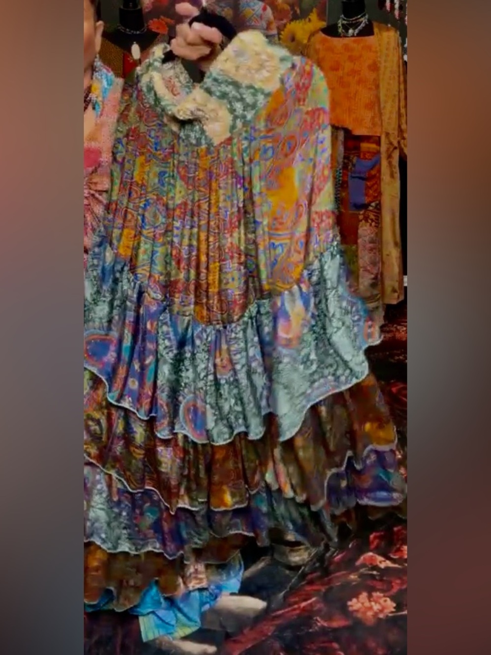 Silk Women’s Ruffle Wide-Leg Pants in Multicolor Paisley Print